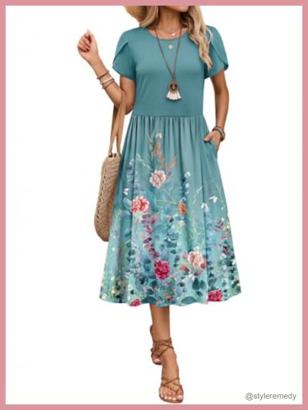 Zeagoo Womens Midi Dress Short Sleeve A-Line Tshirt Dress Flowy Beach Sundress